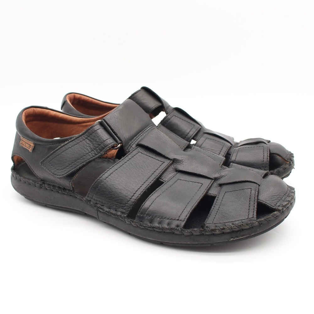 Pikolinos Tarifa Fisherman Sandals Mens Size 45 (US 11-11.5) Black Leather